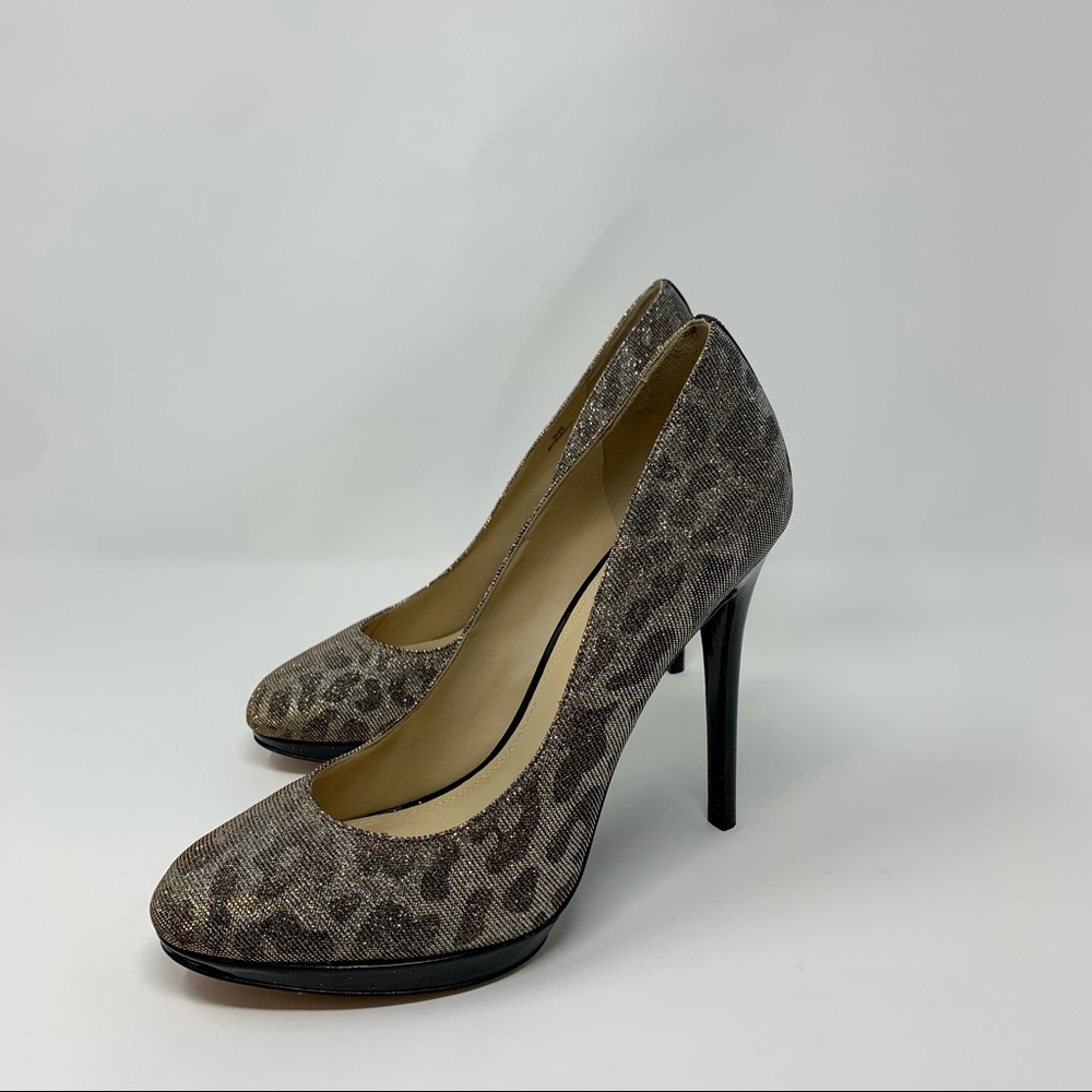 Brian Atwood Metallic Leopard High Heel Platform Pumps Shoes Women Size 9 Party